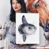 Ocean sunfish Mola mola watercolor painting, limited edition art print by Slaveika Aladjova, view 2