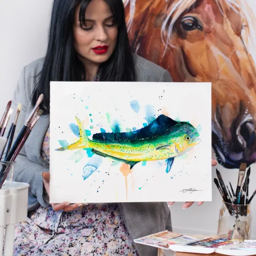 Mahi mahi dorado watercolor painting, limited edition art print by Slaveika Aladjova, view 2