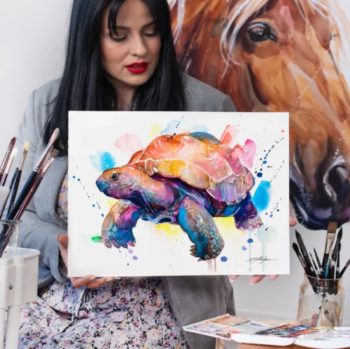 Galapagos giant tortoise watercolor painting, limited edition art print by Slaveika Aladjova