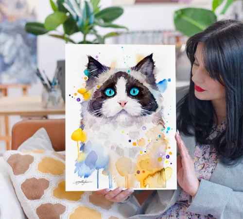 Ragdoll cat watercolor painting print by Slaveika Aladjova Ragdoll cat watercolor painting, limited edition art print by Slaveika Aladjova