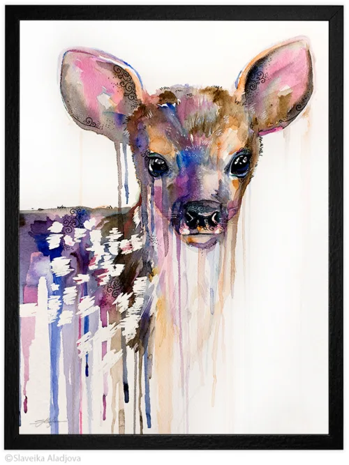 Fawn, young deer, watercolor painting, limited edition art print by Slaveika Aladjova, view 2