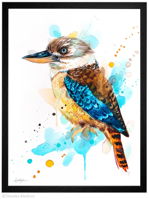 Kookaburra watercolor painting, limited edition art print by Slaveika Aladjova, view 2