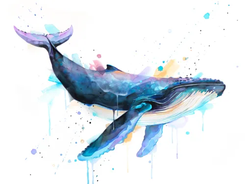 Humpback whale swimming, watercolor painting, limited edition art print by Slaveika Aladjova, view 2