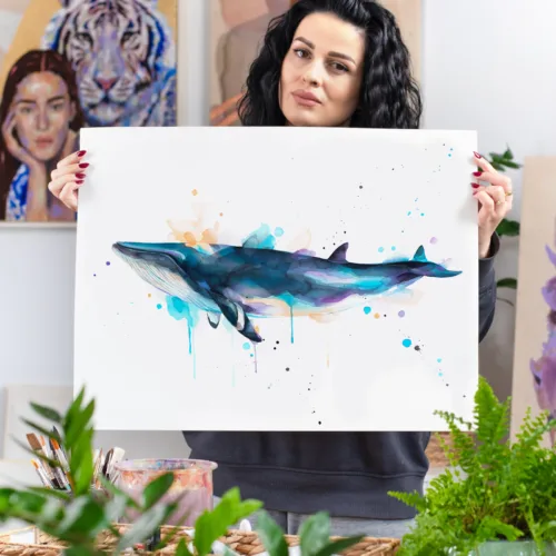Minke whale Minke whale watercolor painting, limited edition art print by Slaveika Aladjova