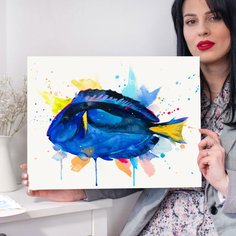 Indo-Pacific surgeonfish. A popular fish in marine aquaria, watercolor Indo-Pacific surgeonfish. A popular fish in marine aquaria, watercolor