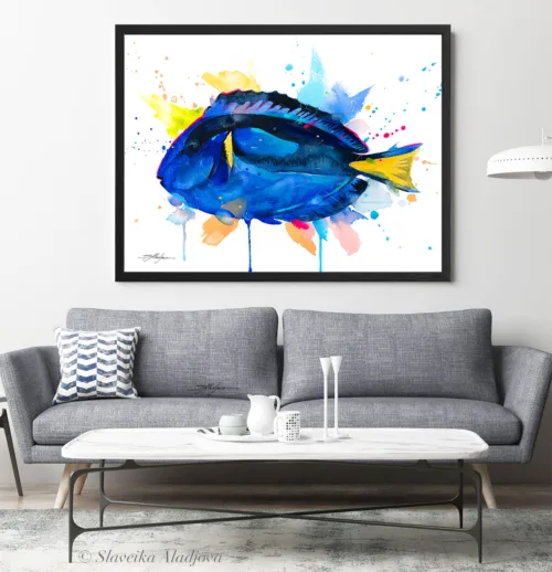 Blue tang watercolor painting, limited edition art print by Slaveika Aladjova, view 2