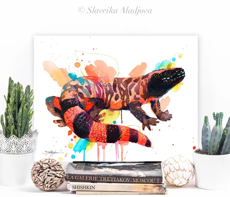Gila monster watercolor painting, limited edition art print by Slaveika Aladjova, view 4