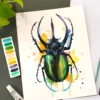 Atlas beetle watercolor painting, limited edition art print by Slaveika Aladjova