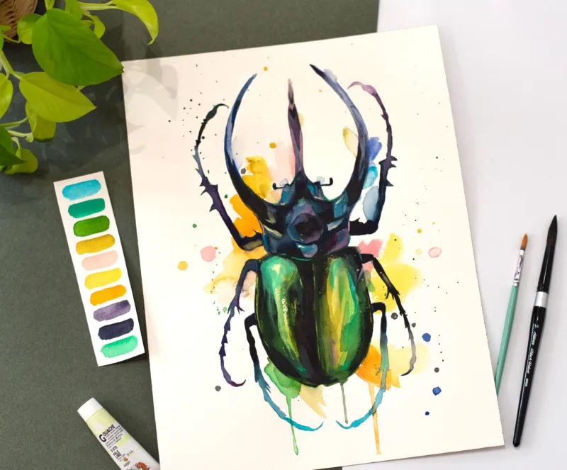 Atlas beetle watercolor painting, limited edition art print by Slaveika Aladjova