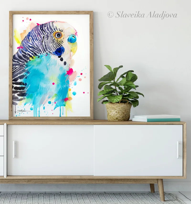 Budgerigar watercolor painting by Slaveika Aladjova, view 2