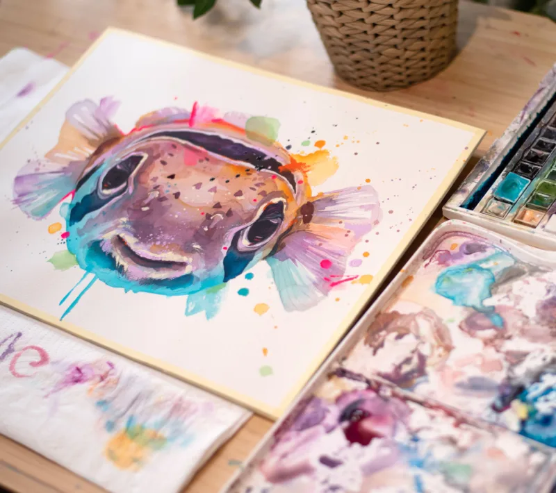 Balloonfish,balloonfish, freckled porcupinefish, porcupine puffer, and porcupine pufferfish, slaveika aladjova Balloonfish watercolor painting by Slaveika Aladjova, view 2