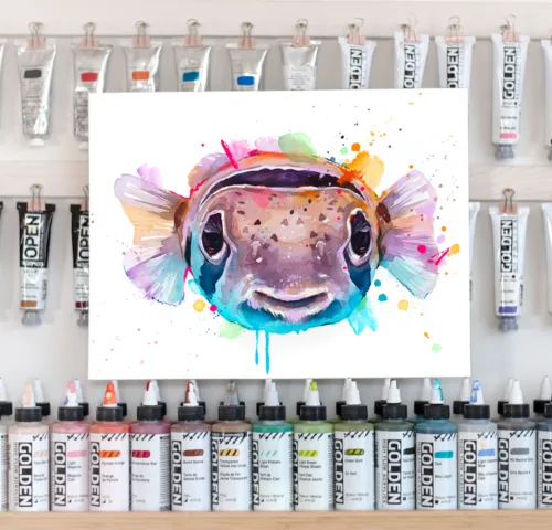 Balloonfish watercolor painting by Slaveika Aladjova