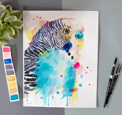 Budgerigar watercolor painting by Slaveika Aladjova