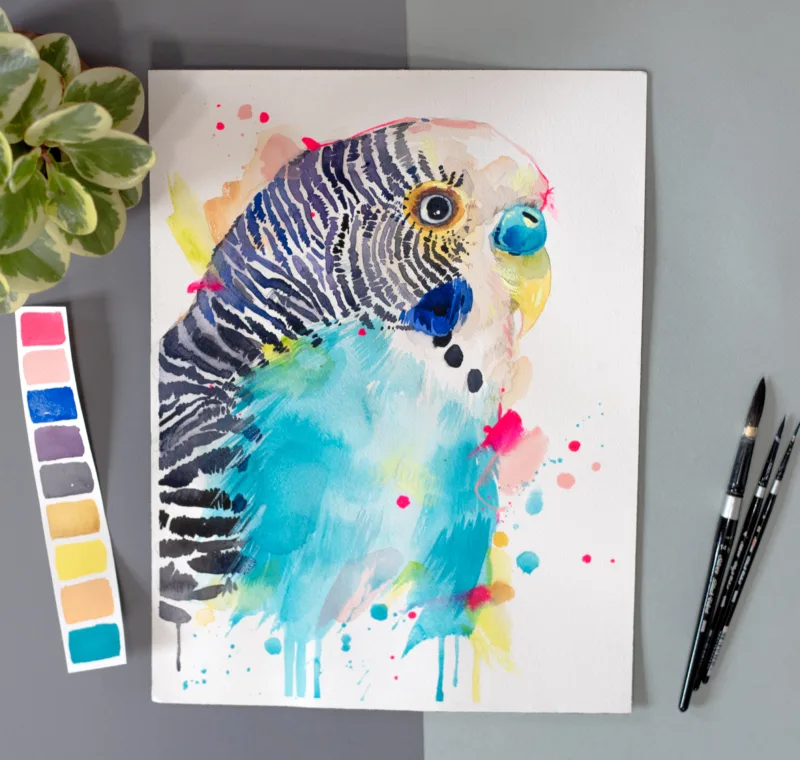 Budgerigar watercolor painting by Slaveika Aladjova