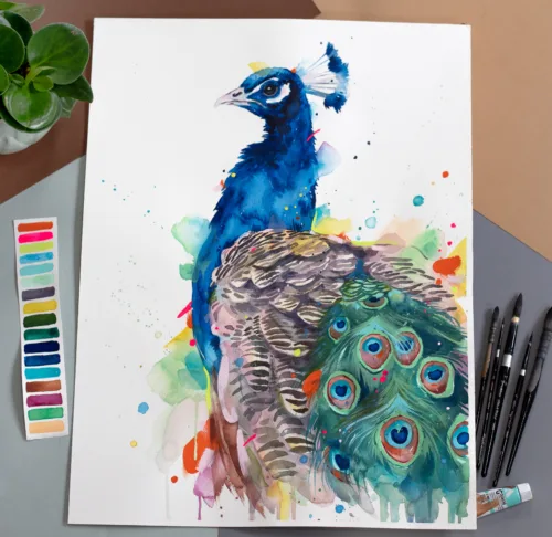 Peacock watercolor painting, limited edition art print by Slaveika Aladjova