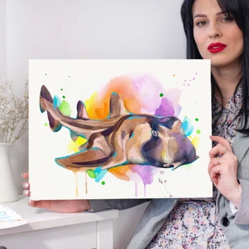 Port Jackson Shark Port Jackson shark watercolor painting, limited edition art print by Slaveika Aladjova
