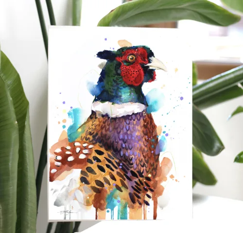 Pheasant watercolor painting, limited edition art print by Slaveika Aladjova, view 2
