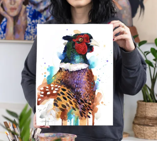 Pheasant Pheasant watercolor painting, limited edition art print by Slaveika Aladjova