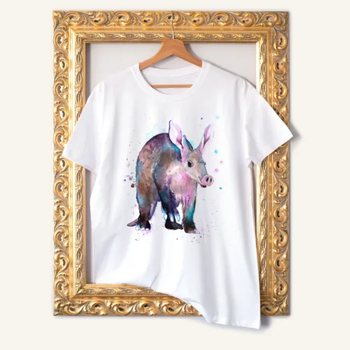 Aardvark watercolor painting printed on a white cotton T-shirt by Slaveika Aladjova