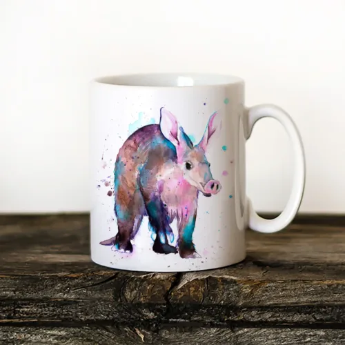 Aardvark Art Mug, Watercolor Ceramic Mug 11 oz Aardvark watercolor painting printed on an 11 oz ceramic art mug by Slaveika Aladjova