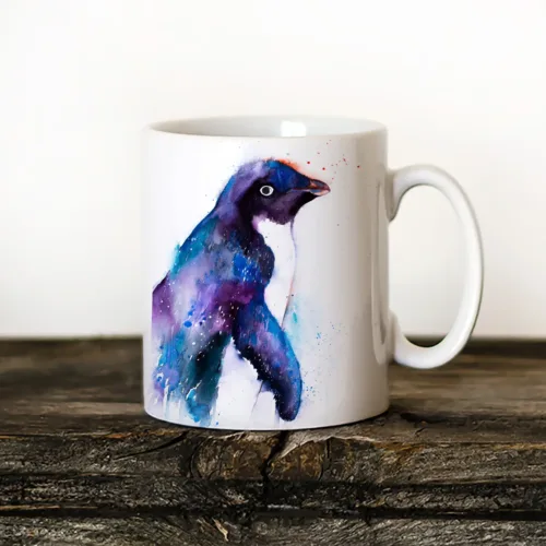 Adelie Penguin Art Mug, Watercolor Ceramic Mug 11 oz Adelie Penguin watercolor painting printed on an 11 oz ceramic art mug by Slaveika Aladjova