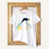 Adelie Penguin with Open Wings watercolor painting printed on a white cotton T-shirt by Slaveika Aladjova