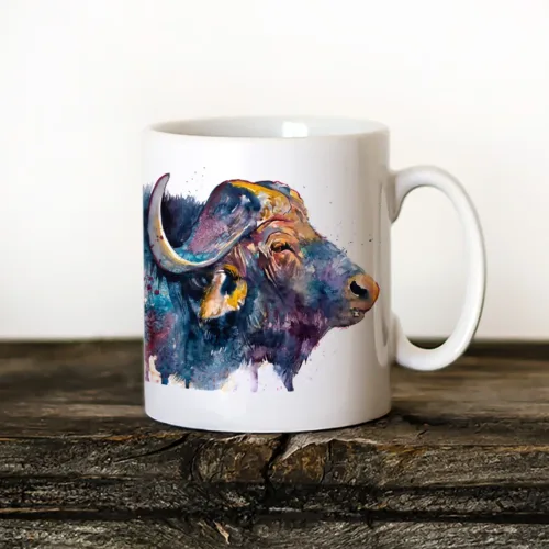African Buffalo Art Mug, Watercolor Ceramic Mug 11 oz African Buffalo watercolor painting printed on an 11 oz ceramic art mug by Slaveika Aladjova