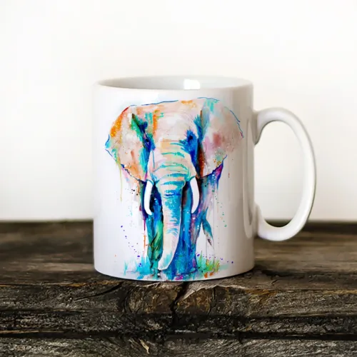 African Elephant Art Mug, Watercolor Ceramic Mug 11 oz African Elephant watercolor painting printed on an 11 oz ceramic art mug by Slaveika Aladjova