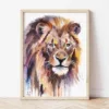 African Lion watercolor painting the artwork on the T-shirt by Slaveika Aladjova