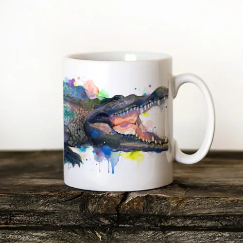 Alligator watercolor painting printed on an 11 oz ceramic art mug by Slaveika Aladjova