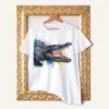 Alligator watercolor painting printed on a white cotton T-shirt by Slaveika Aladjova