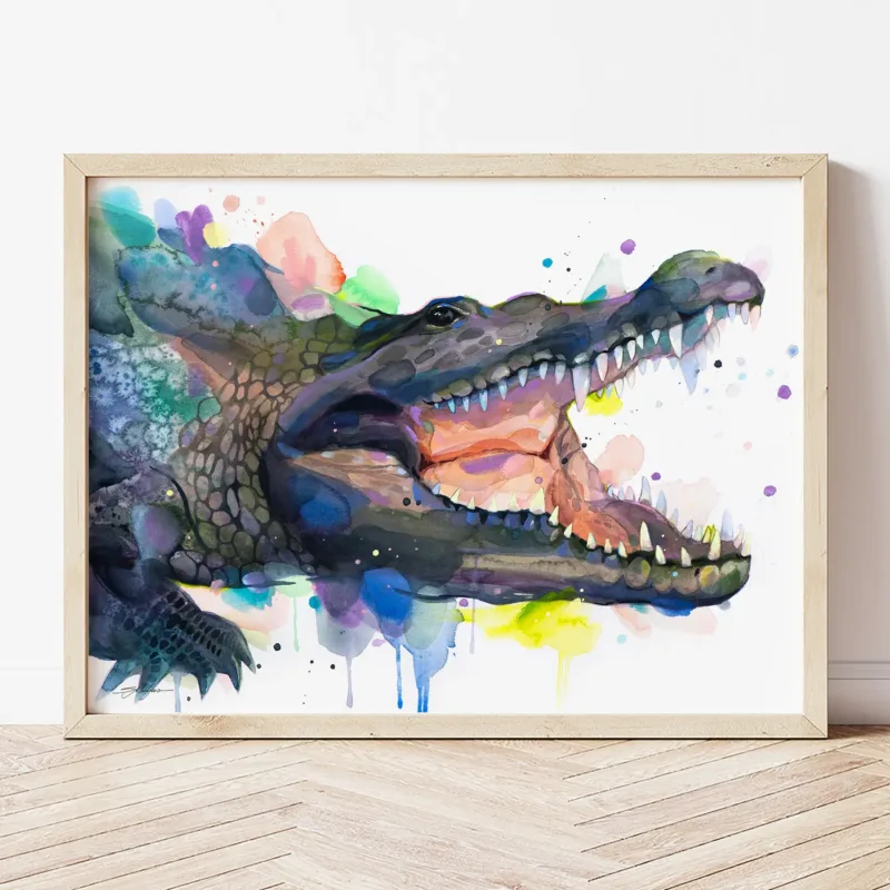 Alligator watercolor painting the artwork on the T-shirt by Slaveika Aladjova