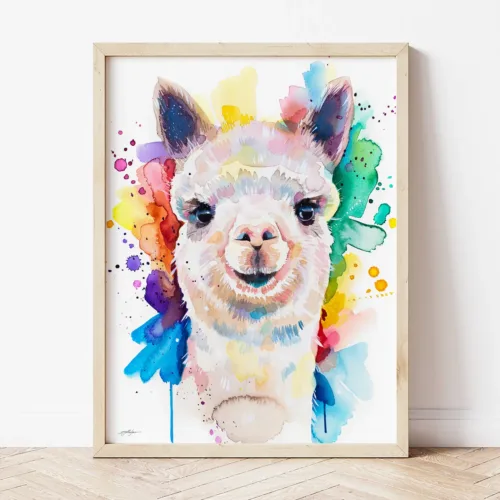 Alpaca watercolor painting the artwork on the T-shirt by Slaveika Aladjova