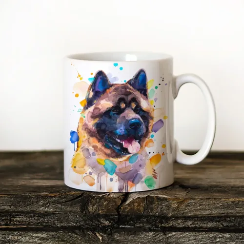 American Akita Art Mug, Watercolor Ceramic Mug 11 oz American Akita watercolor painting printed on an 11 oz ceramic art mug by Slaveika Aladjova