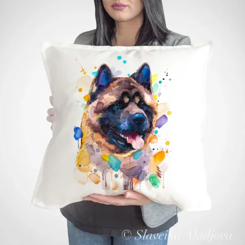 American Akita Art Pillow Cover, Watercolor Cushion 50 × 50 cm American Akita watercolor painting printed on a 50 x 50 cm cotton art pillow cover by Slaveika Aladjova
