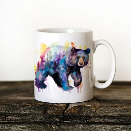 American Black Bear watercolor painting printed on an 11 oz ceramic art mug by Slaveika Aladjova