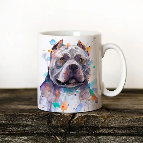 American Bully Art Mug, Watercolor Ceramic Mug 11 oz American Bully watercolor painting printed on an 11 oz ceramic art mug by Slaveika Aladjova