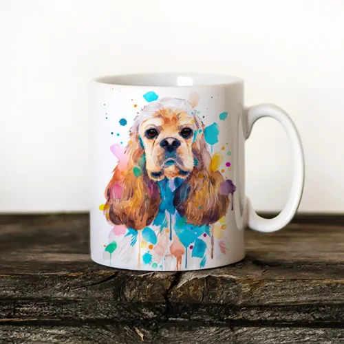 American Cocker Spaniel watercolor painting printed on an 11 oz ceramic art mug by Slaveika Aladjova