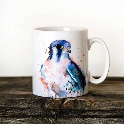 American Kestrel Art Mug, Watercolor Ceramic Mug 11 oz American Kestrel watercolor painting printed on an 11 oz ceramic art mug by Slaveika Aladjova