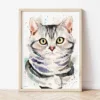 American Shorthair Cat watercolor painting the artwork on the T-shirt by Slaveika Aladjova