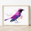 Amethyst Starling watercolor painting the artwork on the T-shirt by Slaveika Aladjova