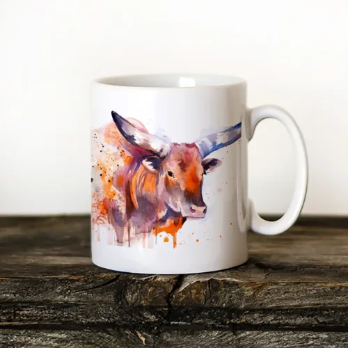 Ankole-Watusi Art Mug, Watercolor Ceramic Mug 11 oz Ankole-Watusi watercolor painting printed on an 11 oz ceramic art mug by Slaveika Aladjova