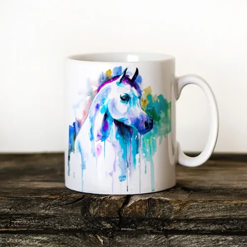 Arabian Horse watercolor painting printed on an 11 oz ceramic art mug by Slaveika Aladjova