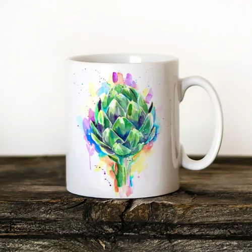 Artichoke Art Mug, Watercolor Ceramic Mug 11 oz Artichoke watercolor painting printed on an 11 oz ceramic art mug by Slaveika Aladjova