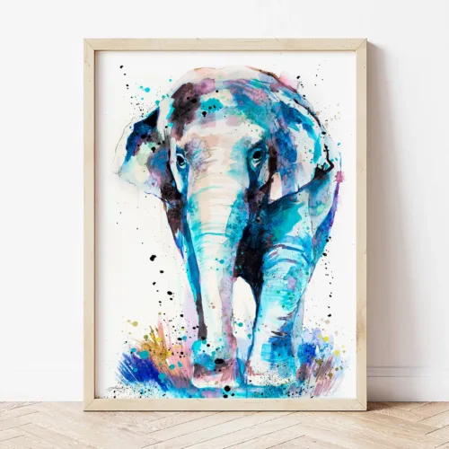 Asian Elephant watercolor painting the artwork on the T-shirt by Slaveika Aladjova