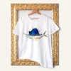 Atlantic Sailfish watercolor painting printed on a white cotton T-shirt by Slaveika Aladjova