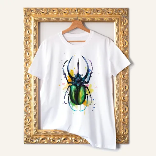 Atlas Beetle T-Shirt, Watercolor Art Tee Atlas Beetle watercolor painting printed on a white cotton T-shirt by Slaveika Aladjova