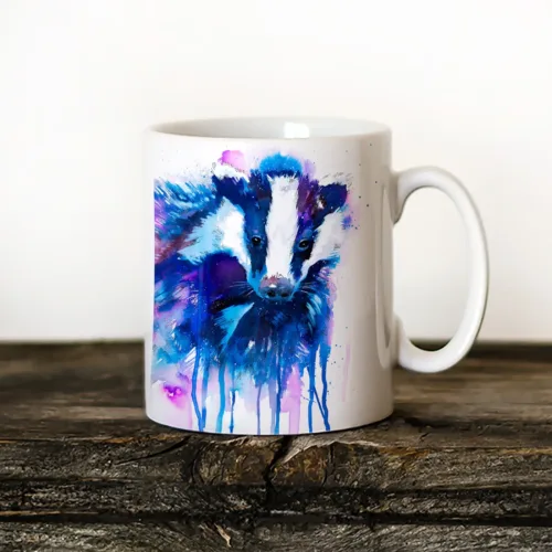 Badger Art Mug, Watercolor Ceramic Mug 11 oz Badger watercolor painting printed on an 11 oz ceramic art mug by Slaveika Aladjova
