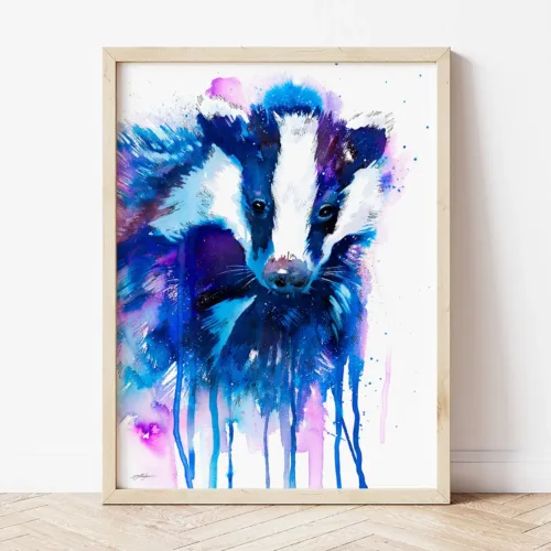 Badger watercolor painting the artwork on the T-shirt by Slaveika Aladjova