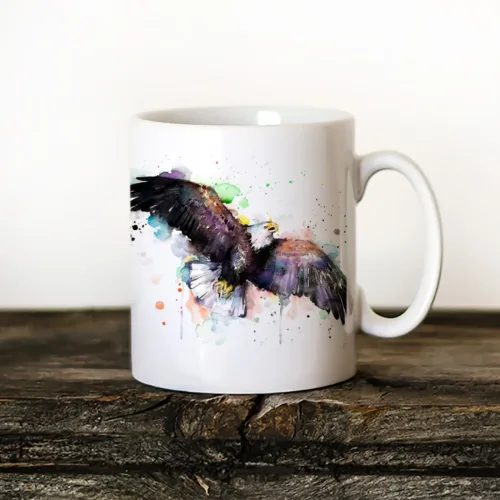 Bald Eagle Art Mug, Watercolor Ceramic Mug 11 oz Bald Eagle watercolor painting printed on an 11 oz ceramic art mug by Slaveika Aladjova